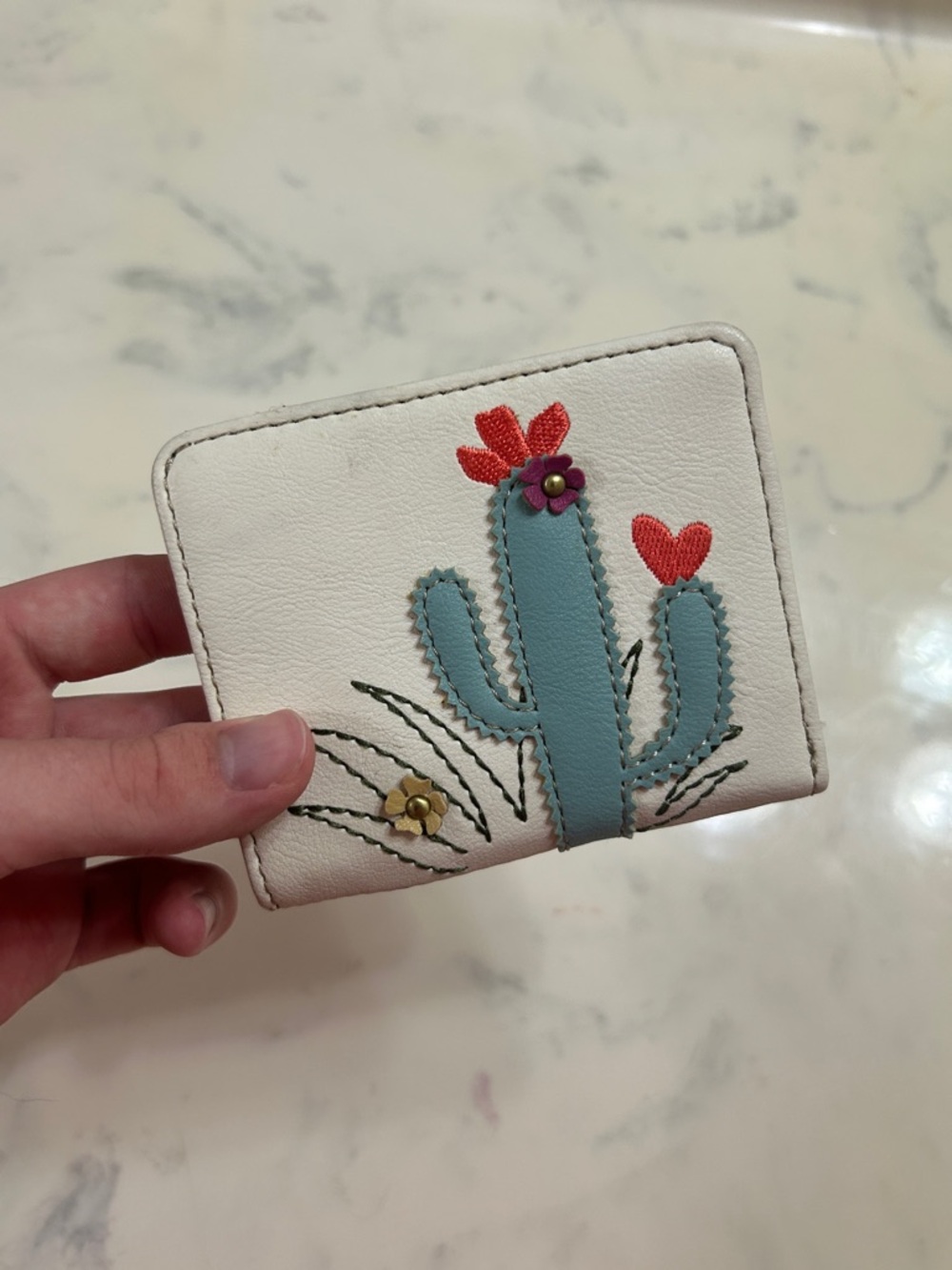 Relic Cream Wallet with Teal Cactus and Red Floral Accents